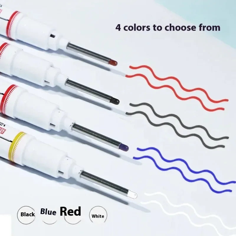 4/12 Pcs Waterproof Long Head Markers Deep Hole Marker Pen for Metal Carpenter Red/Black/Blue/Green Ink Woodworking Tools Marker