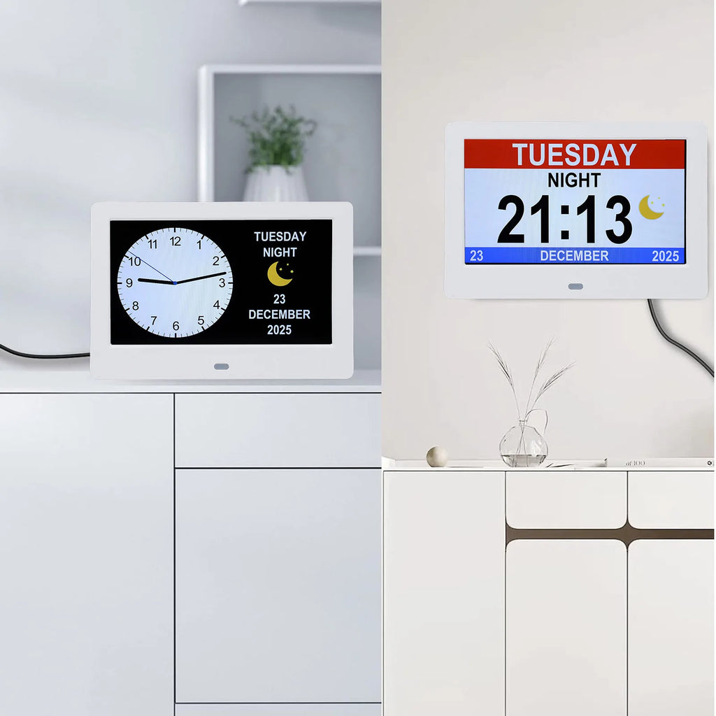 Digital Calendar Clock 7in Large Display Date Time with Reminders Day Night Dimmable Key Remote Control Digital Calendar Clock