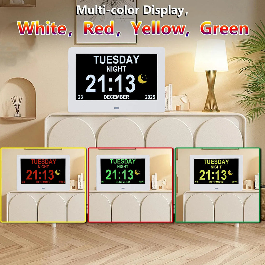Digital Calendar Clock 7in Large Display Date Time with Reminders Day Night Dimmable Key Remote Control Digital Calendar Clock