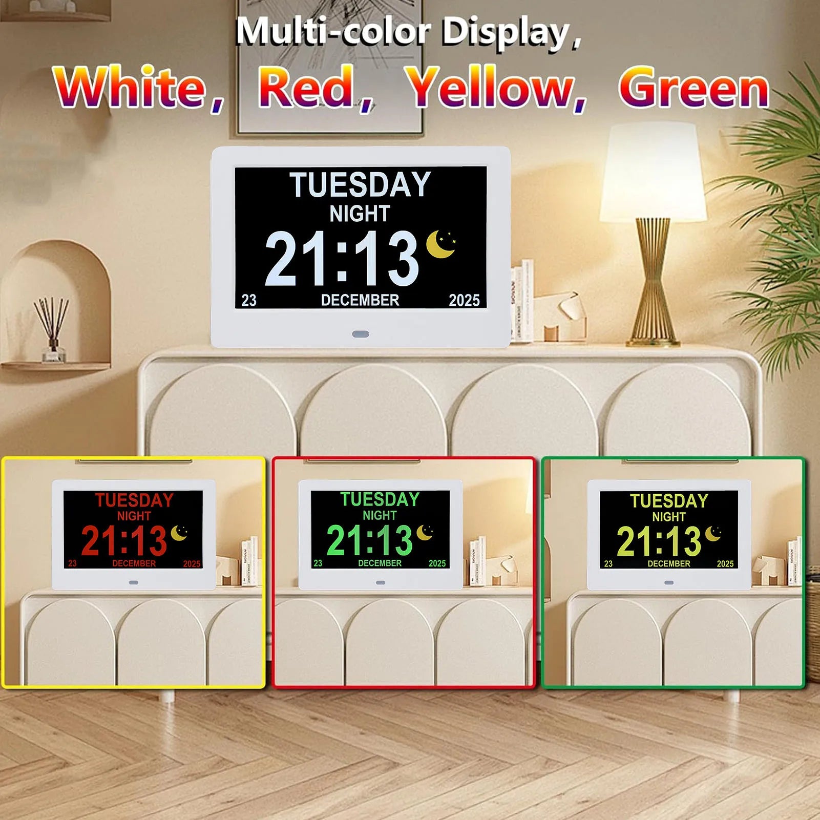 Digital Calendar Clock 7in Large Display Date Time with Reminders Day Night Dimmable Key Remote Control Digital Calendar Clock