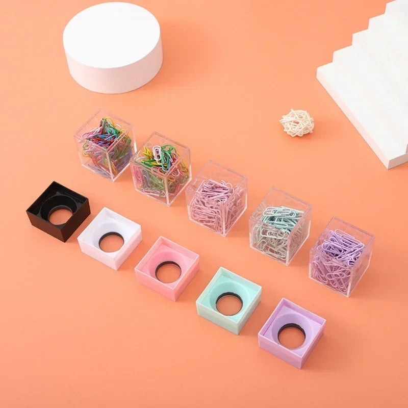Stationery Holder school Desk Organizer Magnetic Paper Clip Holder with Clips Cute Office Supplies Paper Clip Dispenser Box