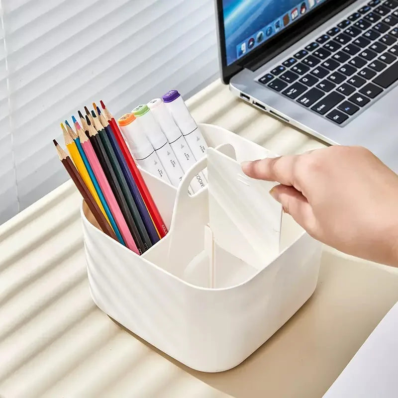 Desktop Cosmetic Organiser, Pen and Desk Organiser, Split Marker Organiser with Handle Bracket Portable Utility Fixed Container