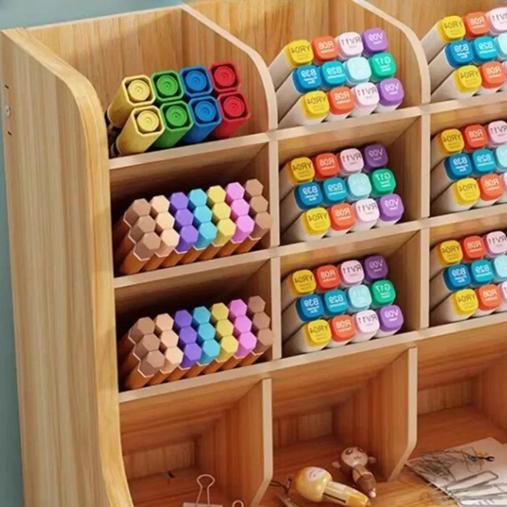 Wooden Desk Organiser DIY Desktop Tidy Pen Holder Large Capacity Stationery Storage Box with Drawer for Home Office and School