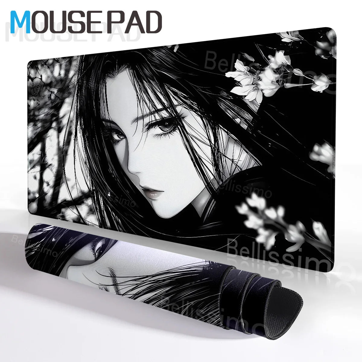 New Black and White Anime Girl Mousepad Large Mouse Pad Office Keyboard Edge Locking Desk Mat PC Gamer Accessories Non-slip Mat