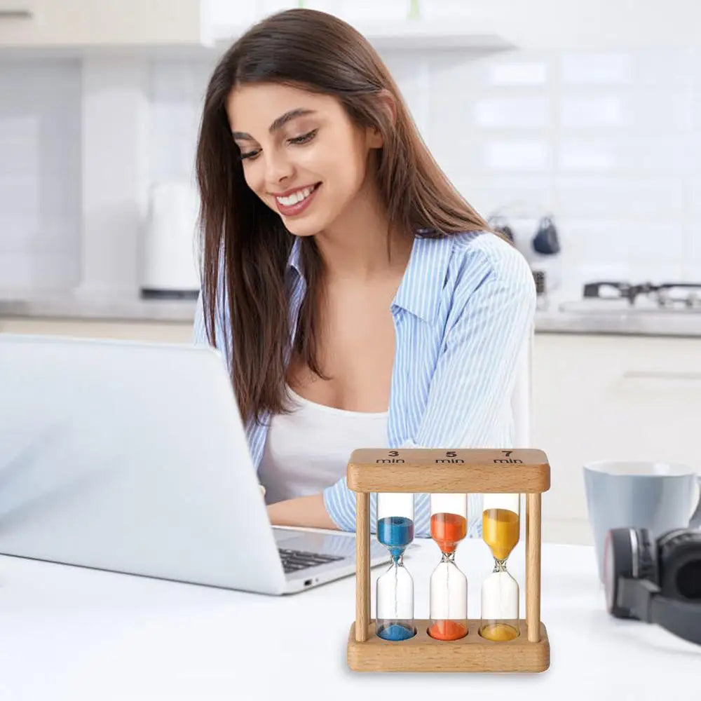 1Min 3Min 5Min 7Min Sand Timer Set Wooden Hourglass Sandglass Sand Clock for Cooking Classroom Exercise Home Office Decoration
