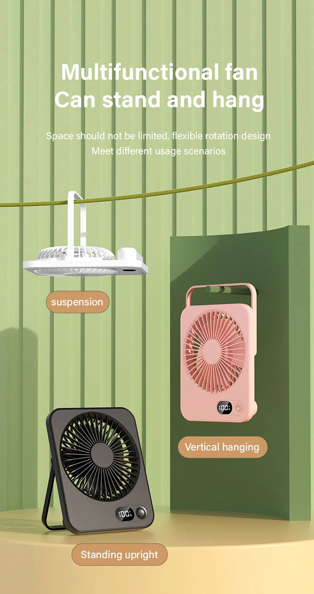 Desk Fan Portable Mini Fan Foldable Table Fan With 5 Gear USB Rechargerable Wall Fan Student Desktop Hang Fan For Office Home