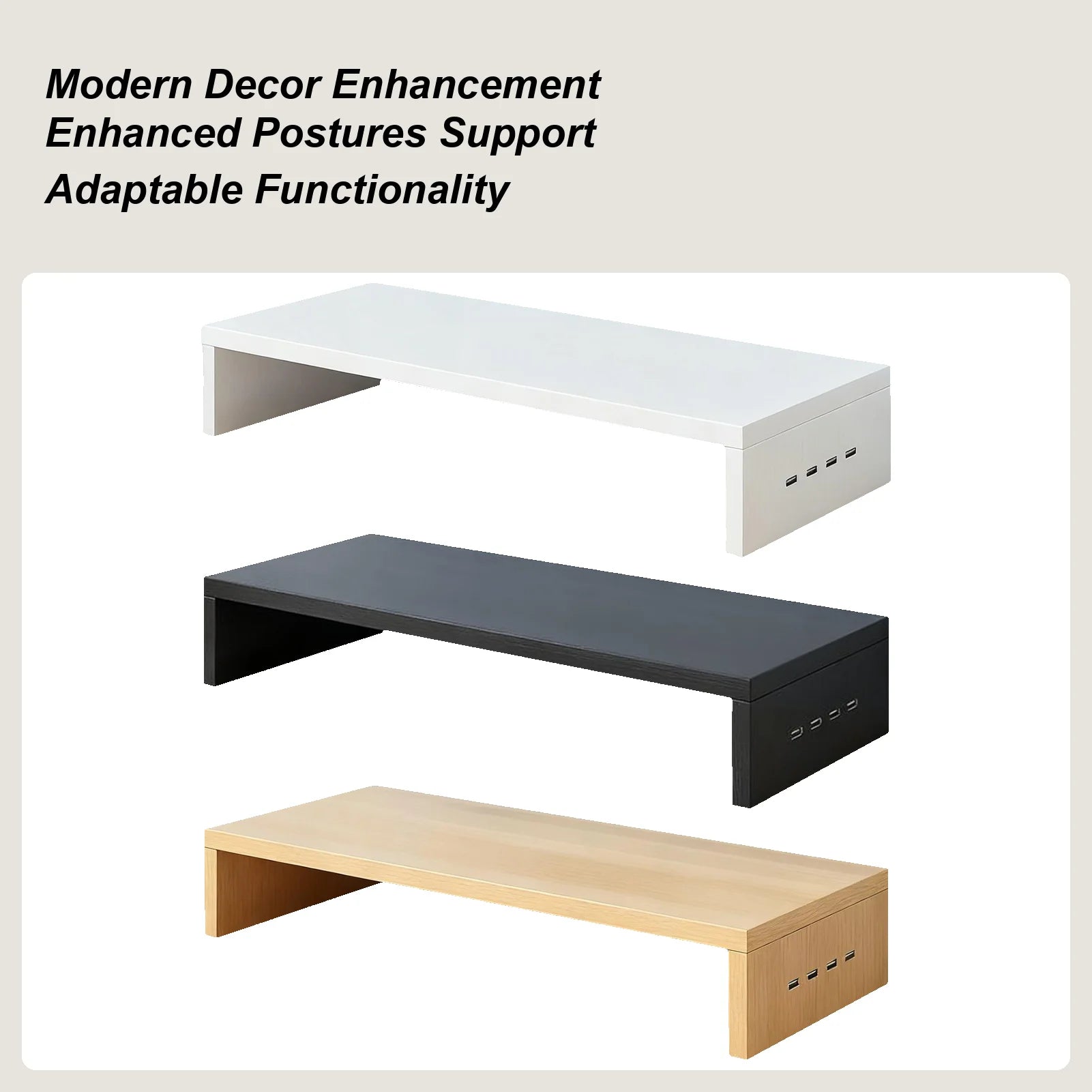 Monitor Height Stand 4 USB Ports Ventilation Shelf Booster Office Printer Stand Computer Monitor Riser Keyboard Storage Rack