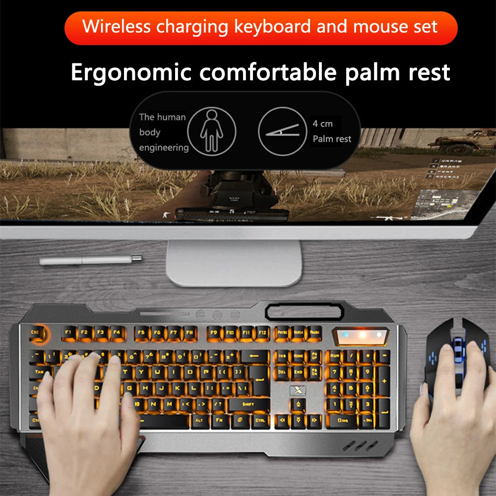 Wireless Gaming Keyboard Mouse with Smartphone Stand Rgb Backlit Metal Panel Bluetooth Gamer Mice Laptop Keyboard Accessories