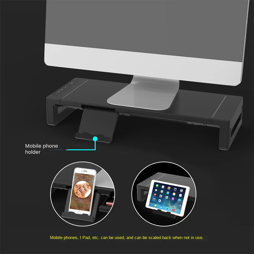 Multifunctional Computer Monitor Stand Riser with RGB Lighting& Fast Charging Interface Height-Adjustable Desk Shelf Riser