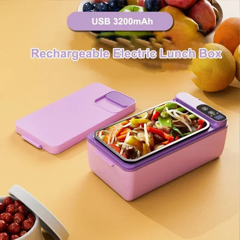 1L USB Electric Lunch Box Portable Heated Food Warmer Rechargeable Insulated Container for Office Camping Travel Commuting