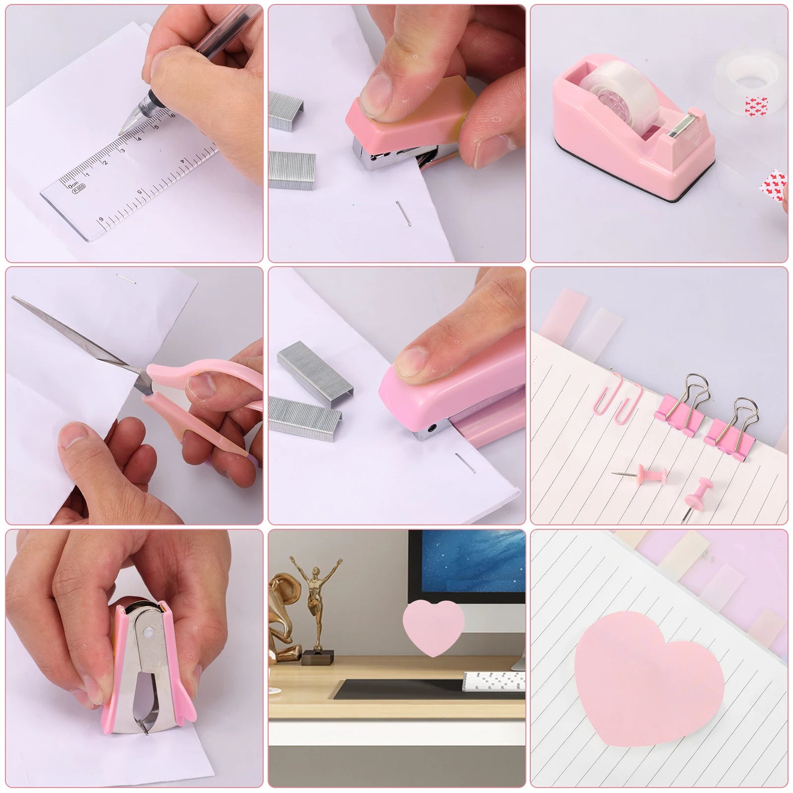 Office Supplies Set Desk Accessories Stapler Set Staple Driver Tape Holder Ruler Labels Office Scissors For Students Office Use