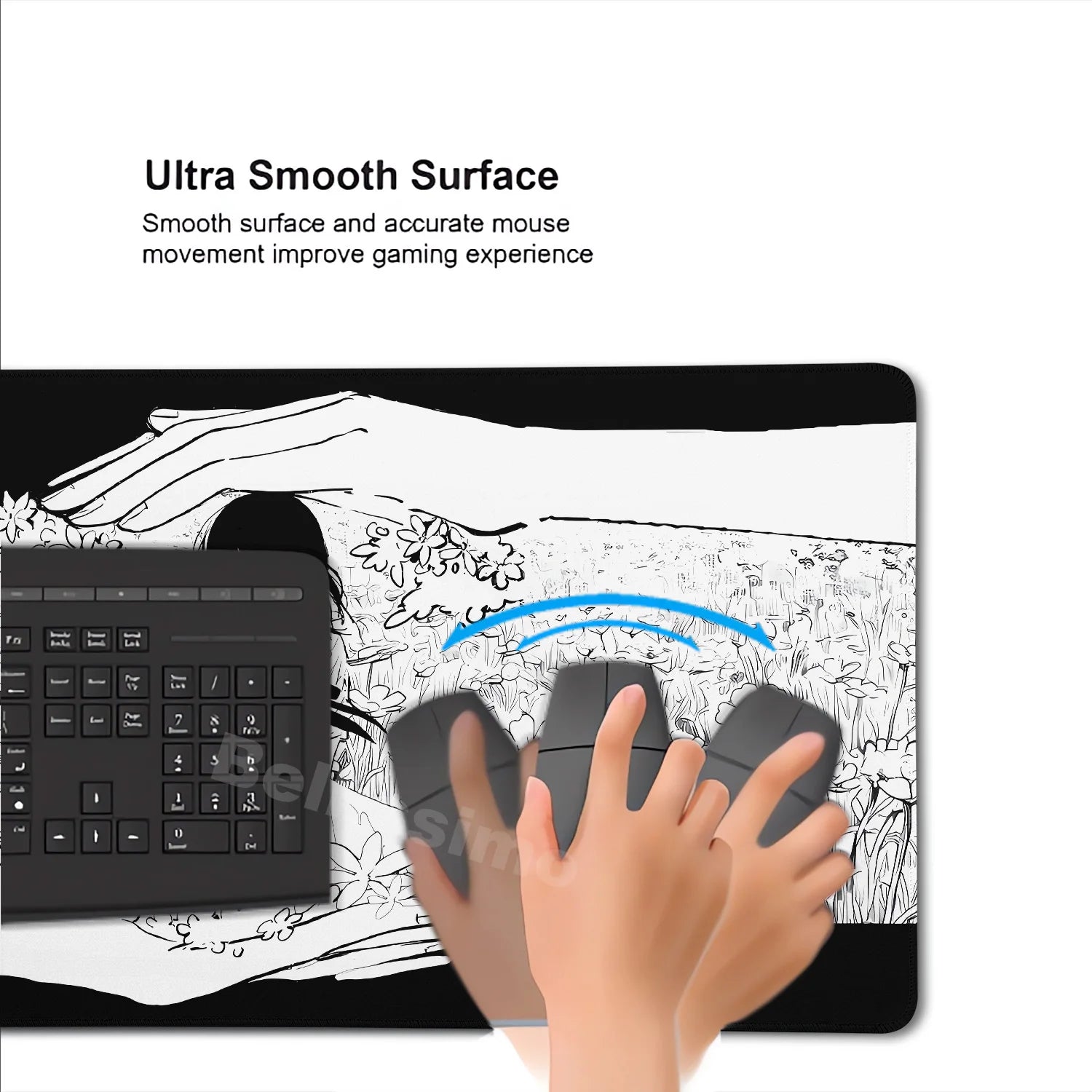 New Black and White Anime Girl Mousepad Large Mouse Pad Office Keyboard Edge Locking Desk Mat PC Gamer Accessories Non-slip Mat