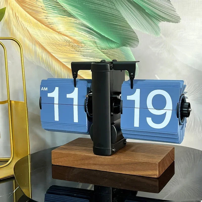 Table Clock 12H/24H Mechanical Automatic Page Turning Clock Retro Ornaments Living Room Bedroom Office Desktop Decoration