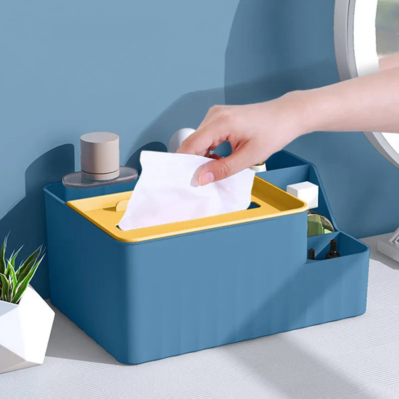 6-Section Desk Organizer - Multifunctional Tissue Box with Remote Holder, Plastic Storage for Living Room, Kitchen & Office