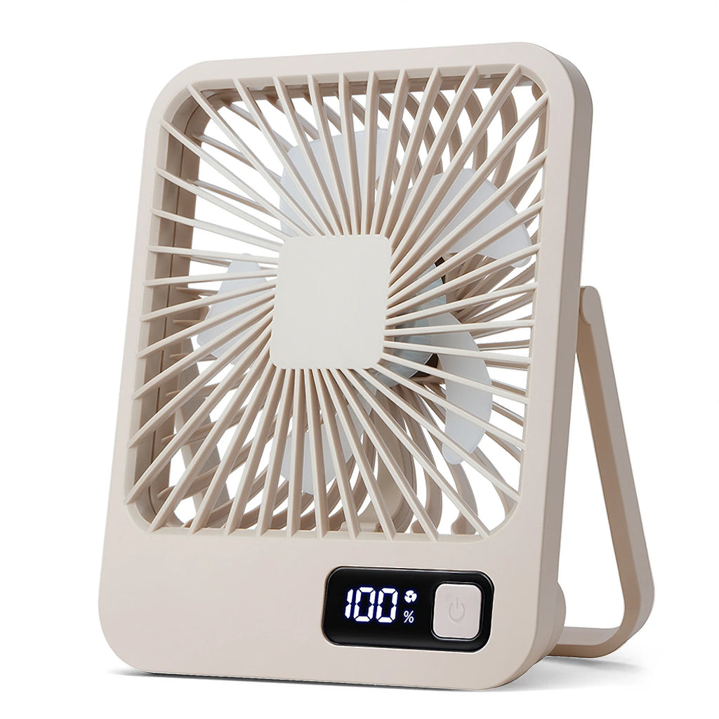 Desk Fan, Portable USB Rechargeable Fan, 180° Tilt Folding Personal Fan With Power Display, 5 Speeds Ultra Quiet Table Fan
