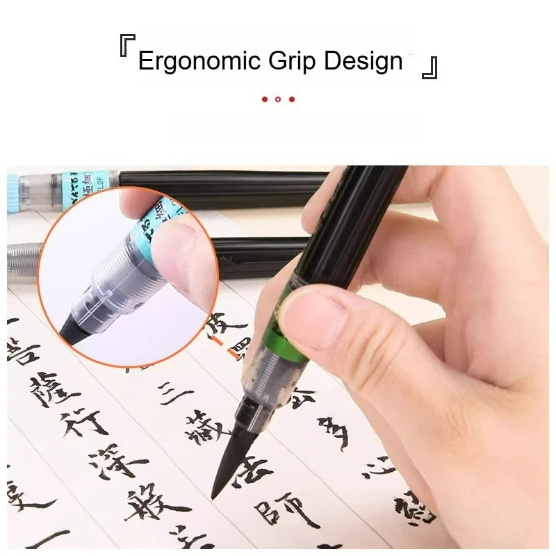 PENTEL Scientific Writing Portable Brush Pen Soft - tipped Calligraphy Practice Pen Refillable Ink Small Regular Script