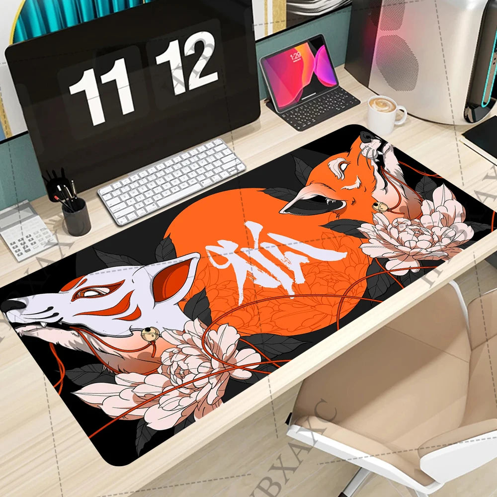 Pastel Art Mousepad Gaming Accessories Office Gamer Keyboard Cute Animal Desk Mat Non-Slip Laptop Large Custom Pink Fox Mousepad
