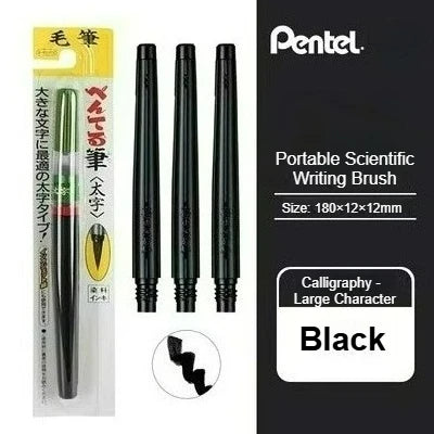 PENTEL Scientific Writing Portable Brush Pen Soft - tipped Calligraphy Practice Pen Refillable Ink Small Regular Script