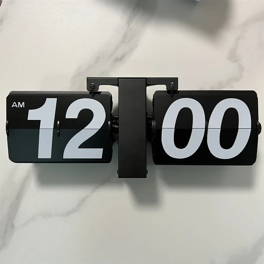Table Clock 12H/24H Mechanical Automatic Page Turning Clock Retro Ornaments Living Room Bedroom Office Desktop Decoration