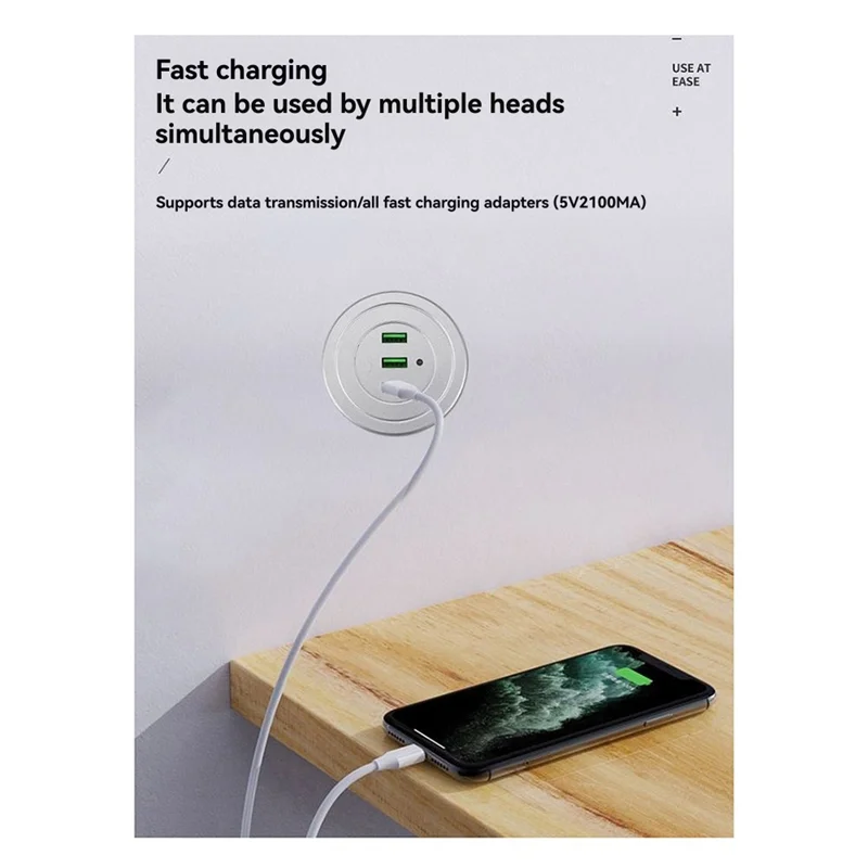 ABUO-Desktop Charger 3-Port USB Hub Embedded Charging Station For Mobile Phones 3-In-1 Data Line Splitter Desk Organizer