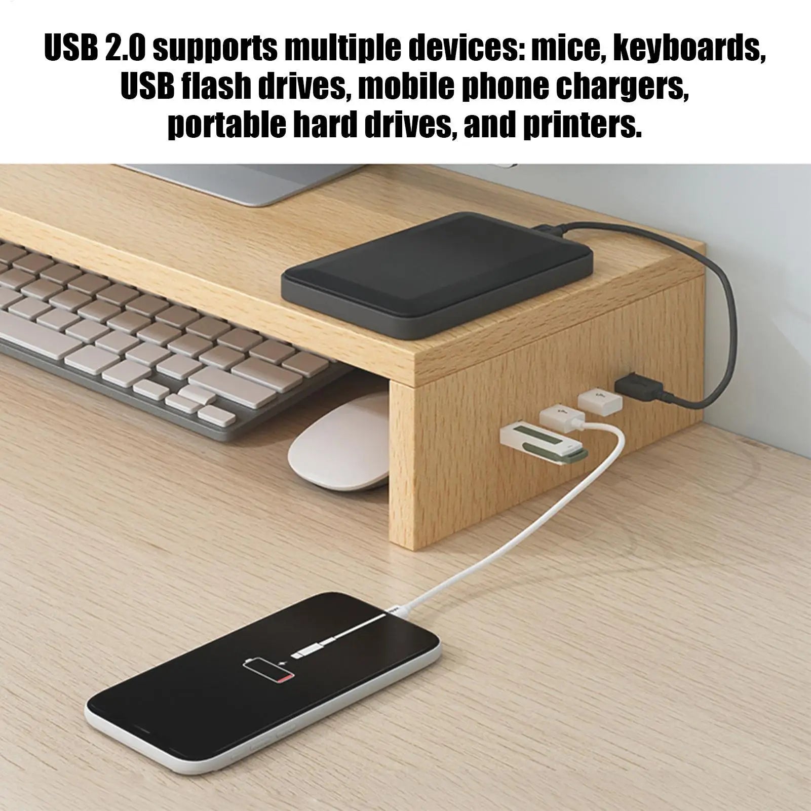 Monitor Height Stand 4 USB Ports Ventilation Shelf Booster Office Printer Stand Computer Monitor Riser Keyboard Storage Rack