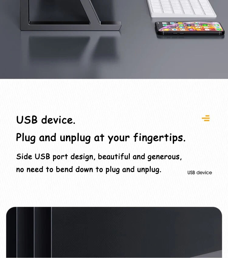 Desk Monitor Stand Riser PC Rack Holder, with 4 USB Ports, Computer Monitor Riser, Desktop Stand and Storage Rack, 20kg Capacity