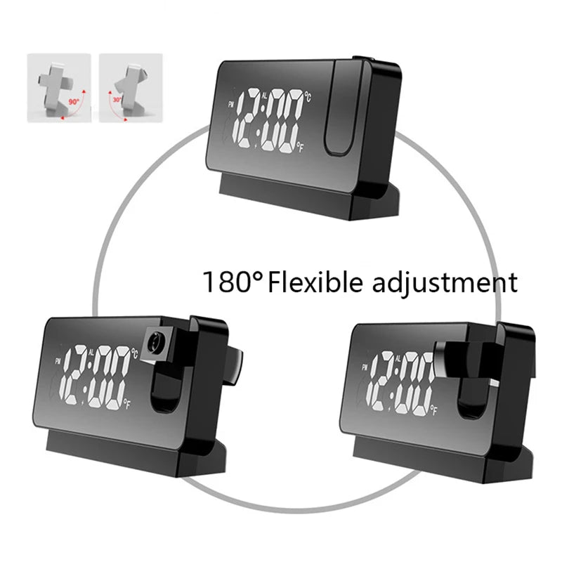 Digital Projection Alarm Clock with Rotatable Ceiling/Wall Projector Bedside Desktop Clock Large Display for Bedroom Office