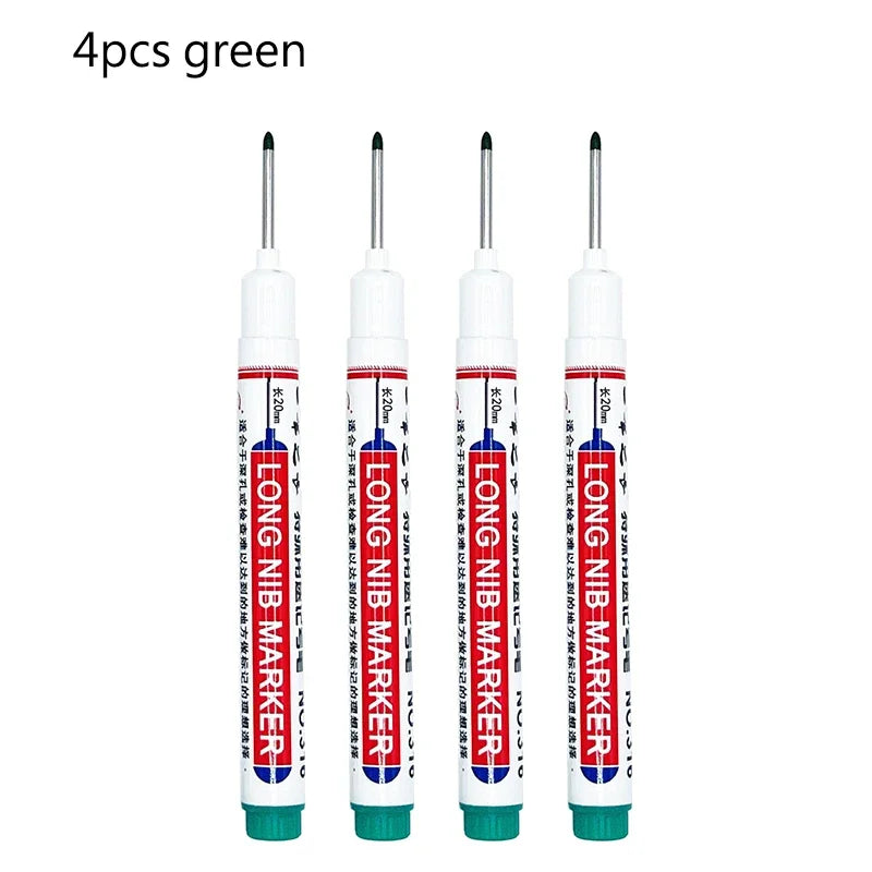 4/12 Pcs Waterproof Long Head Markers Deep Hole Marker Pen for Metal Carpenter Red/Black/Blue/Green Ink Woodworking Tools Marker