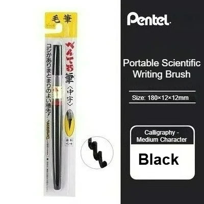 PENTEL Scientific Writing Portable Brush Pen Soft - tipped Calligraphy Practice Pen Refillable Ink Small Regular Script