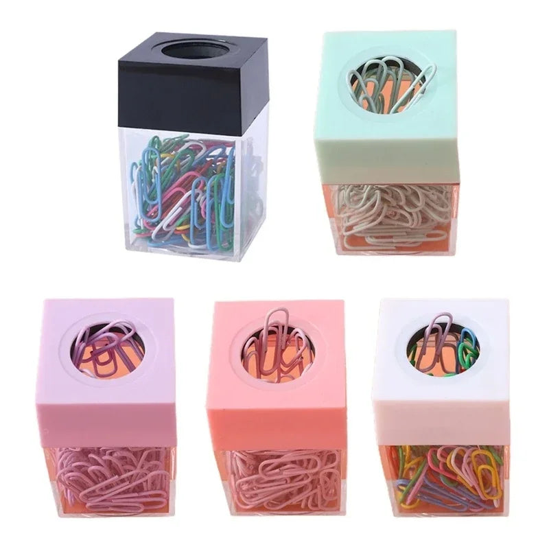 Stationery Holder school Desk Organizer Magnetic Paper Clip Holder with Clips Cute Office Supplies Paper Clip Dispenser Box