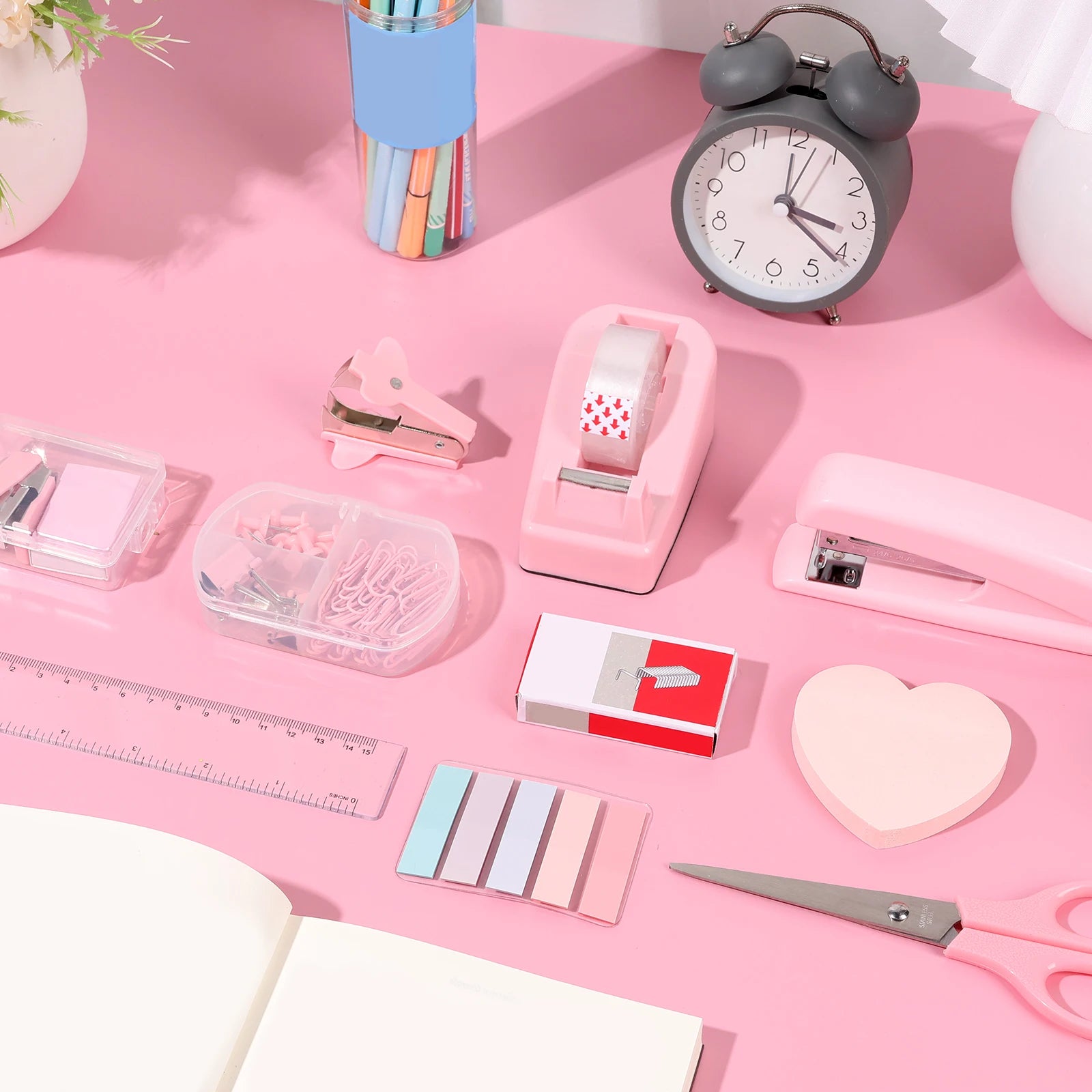 Office Supplies Set Desk Accessories Stapler Set Staple Driver Tape Holder Ruler Labels Office Scissors For Students Office Use