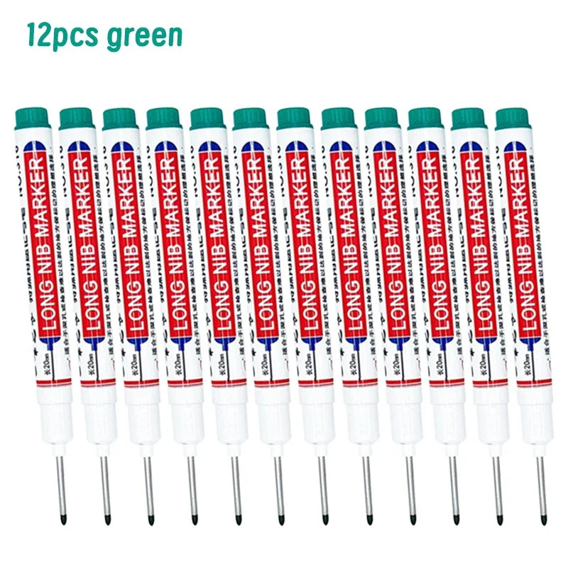 4/12 Pcs Waterproof Long Head Markers Deep Hole Marker Pen for Metal Carpenter Red/Black/Blue/Green Ink Woodworking Tools Marker