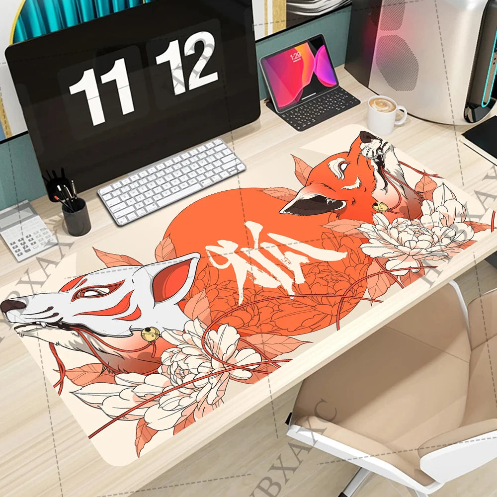 Pastel Art Mousepad Gaming Accessories Office Gamer Keyboard Cute Animal Desk Mat Non-Slip Laptop Large Custom Pink Fox Mousepad