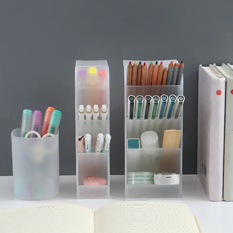 Desk Organiser Creative Transparent Oblique Insert Pen Holder Desktop Pen Bucket Storage Box Office Pen Holder Desk Organizer
