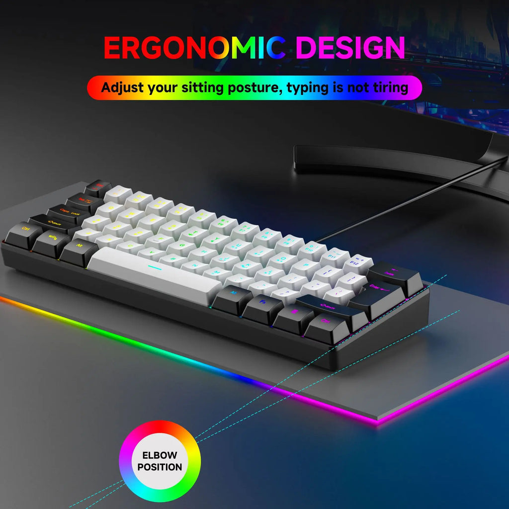 Teclado 61 key RGB Gamer keyboards 60% keyboard teclado para computadora ergonomic tastiera black white mini klavye toetsenbord