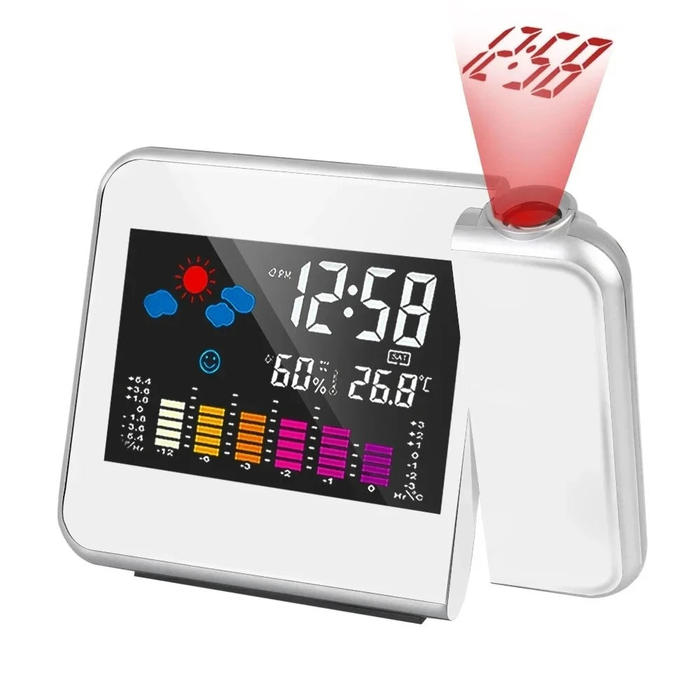 LED Rotating Projection Digital Alarm Clock Color Screen Electronic Clock for Home Desktop Decoration
