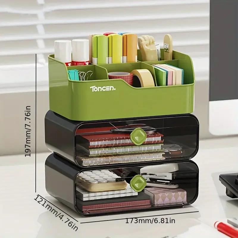 3 Layers Desk Organizer With Drawers Multifunctional Office Accessories Storage Box Stationery Desktop School Supplies