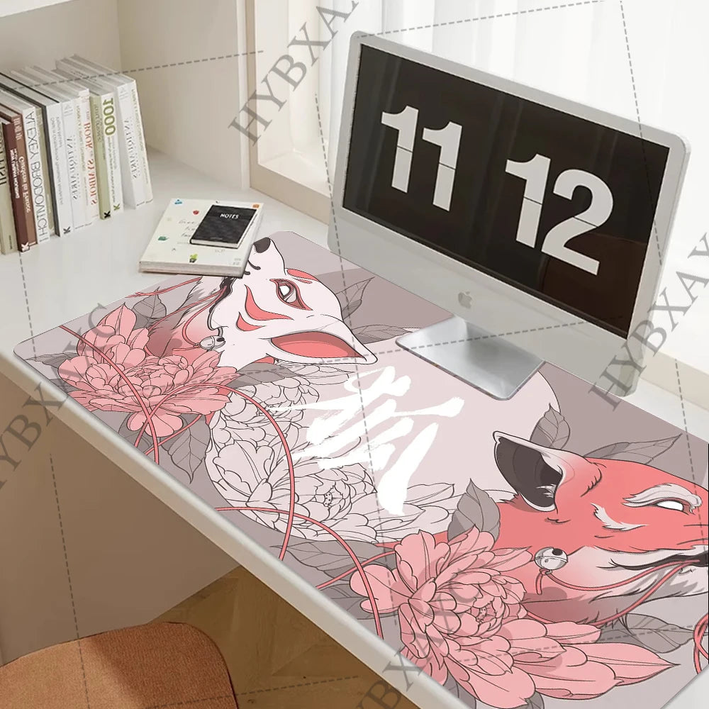 Pastel Art Mousepad Gaming Accessories Office Gamer Keyboard Cute Animal Desk Mat Non-Slip Laptop Large Custom Pink Fox Mousepad