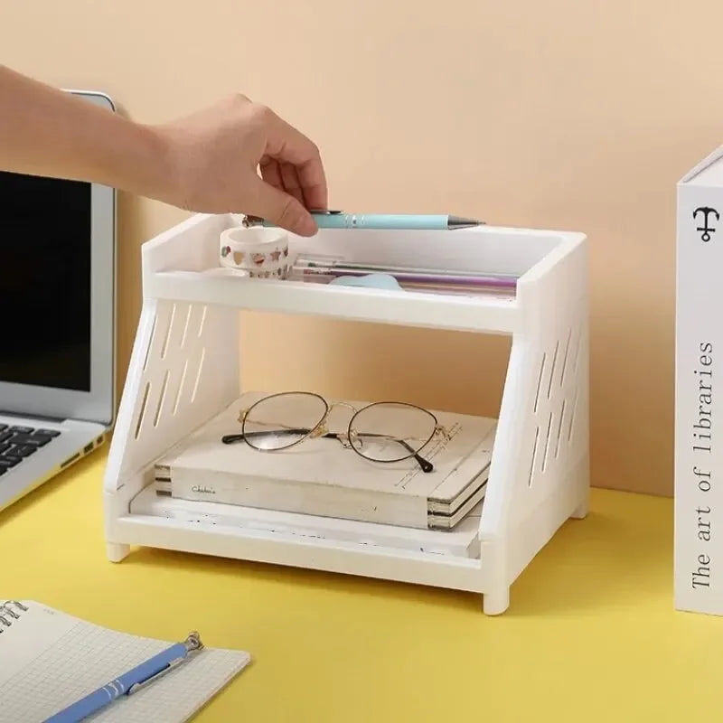 White Double Tier Desktop Storage Organiser Display Shelf  stationery  stationary  stationary organizer  office supplies