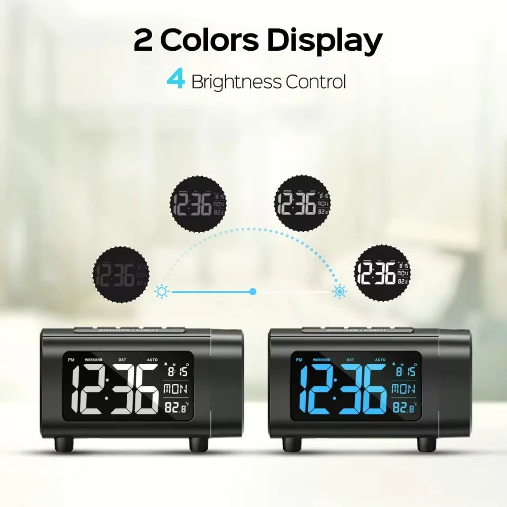 180° Projection Alarm Clock Radio Function Snooze Mode Electronic Digital Alarm Clock USB Charging Bedroom Bedside Table Clock