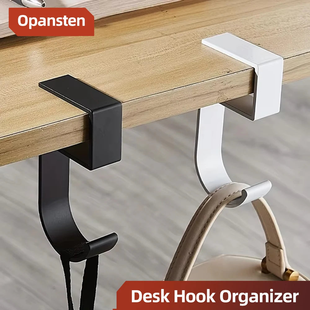 Aluminum Desk Hook Organizer Anti-Slip Design Sleek Black White for Office Student Desk Organization Bag Storage Utility Hooks