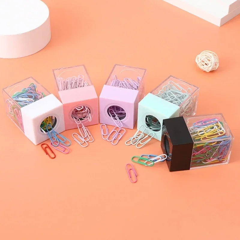Stationery Holder school Desk Organizer Magnetic Paper Clip Holder with Clips Cute Office Supplies Paper Clip Dispenser Box