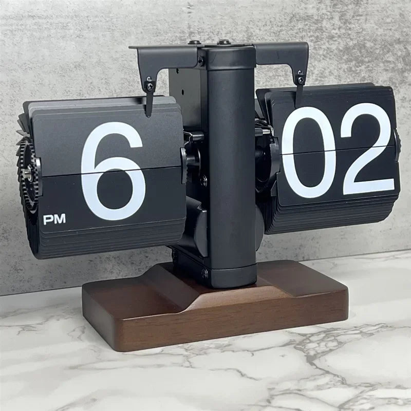 Table Clock 12H/24H Mechanical Automatic Page Turning Clock Retro Ornaments Living Room Bedroom Office Desktop Decoration