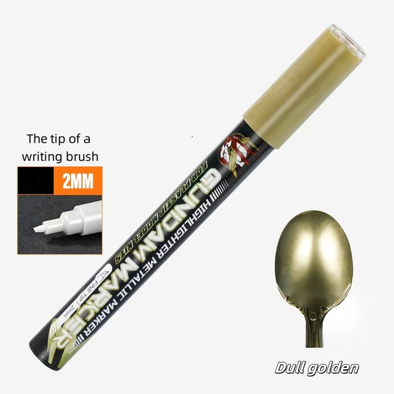 Metallic Markers Colouring Pens for Mech Painting Golden Paint Marker Pen Silvery Reflective Paint Model Marker Pen