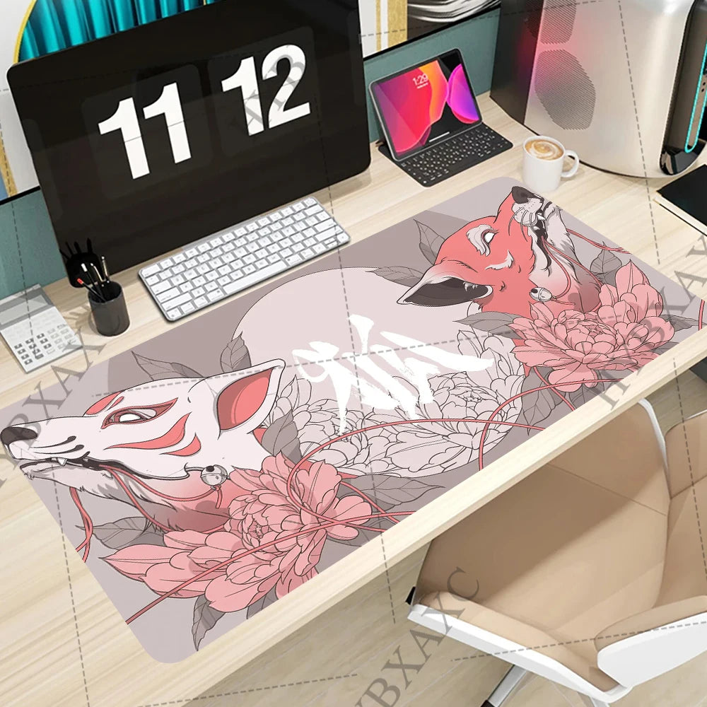 Pastel Art Mousepad Gaming Accessories Office Gamer Keyboard Cute Animal Desk Mat Non-Slip Laptop Large Custom Pink Fox Mousepad