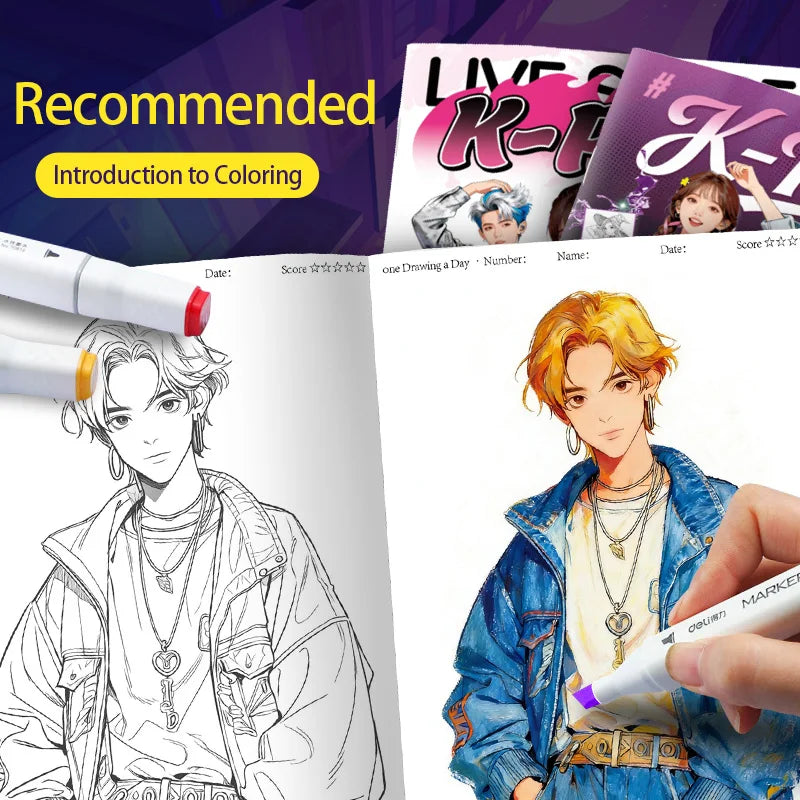 K-Pop Coloring Book for Girl Cute Idol Characters & Fashion Outfits |   Fun Coloring Activity for K-Pop Fans & Teens