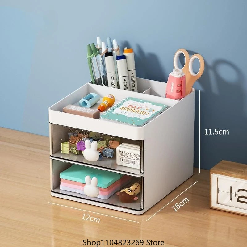 Small Desk Organizer With Drawer, Office Desktop Storage Box Makeup Organizer Business Card/Pen/Pencil/Mobile Phone/Stationery