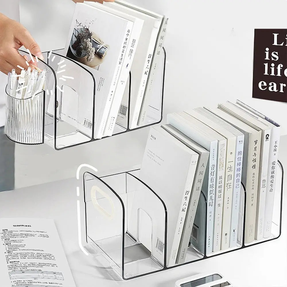 Desktop Organizer Save Space Handle Bookends Durable Transparent Divider Book Stand Simple Display Desk Storage Rack Minimalism