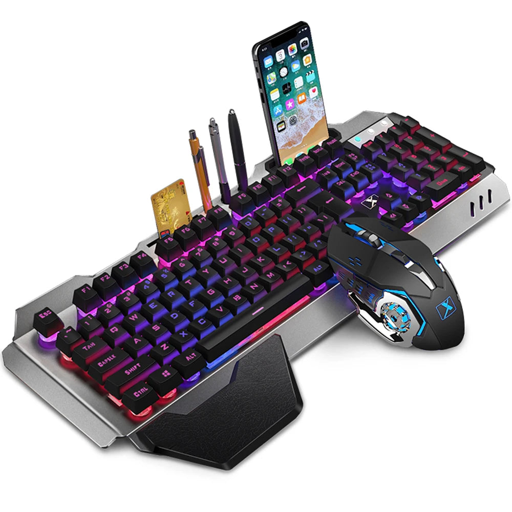 Wireless Gaming Keyboard Mouse with Smartphone Stand Rgb Backlit Metal Panel Bluetooth Gamer Mice Laptop Keyboard Accessories