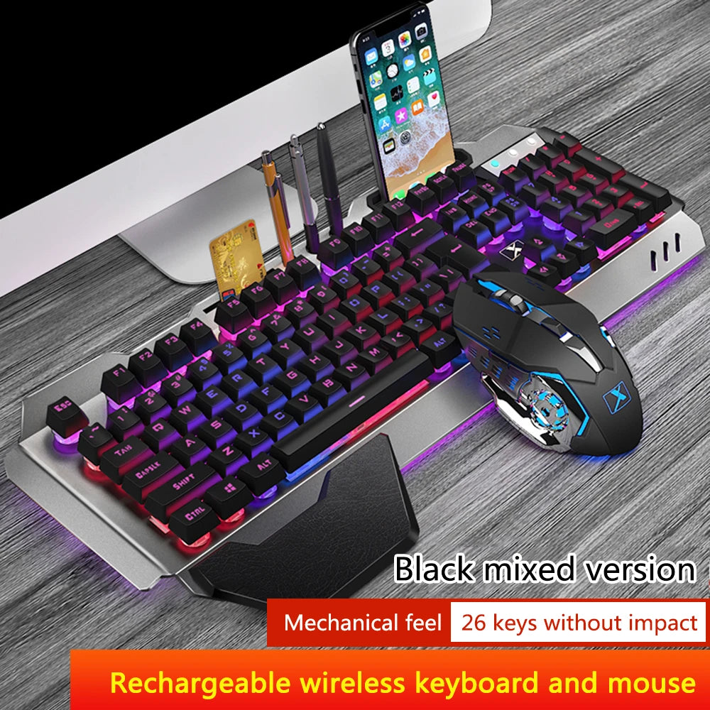Wireless Gaming Keyboard Mouse with Smartphone Stand Rgb Backlit Metal Panel Bluetooth Gamer Mice Laptop Keyboard Accessories